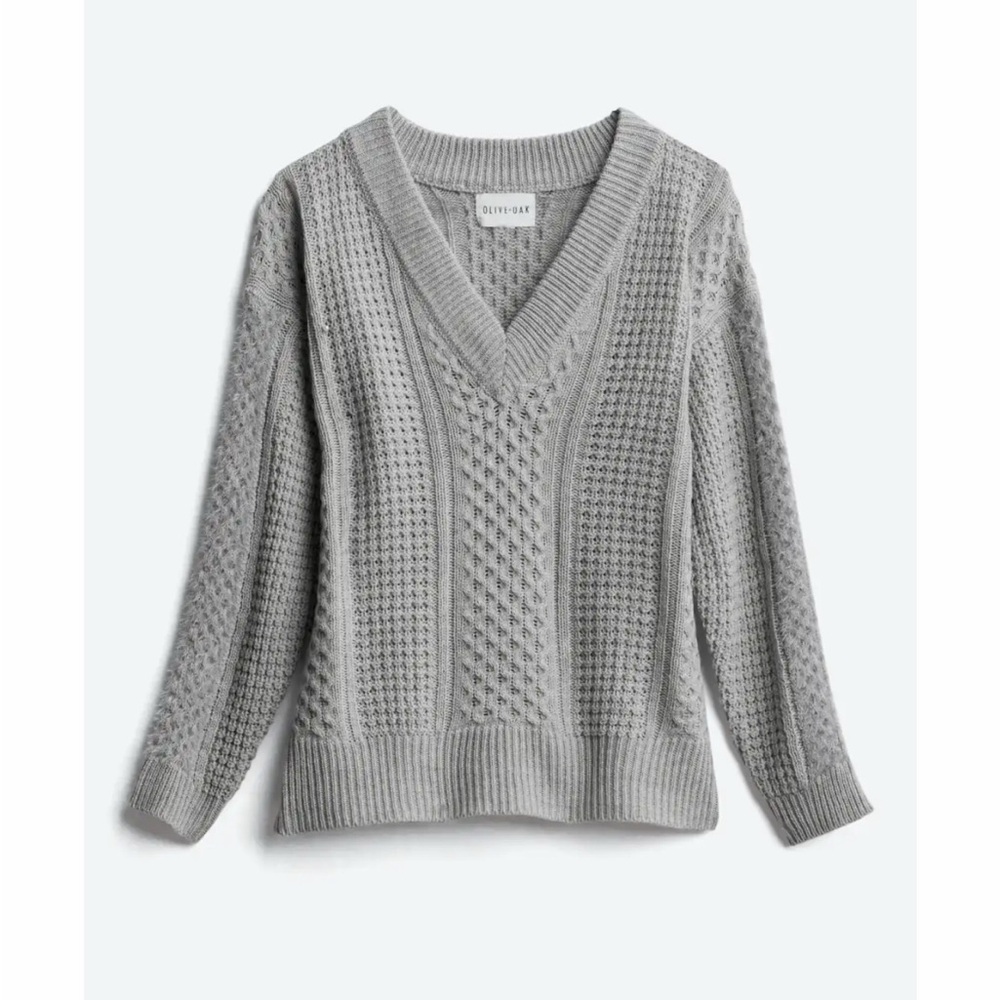Olive & Oak Zonny Knit Fizzy Sleeve Detail Pullover Gray Sweater Sz.S